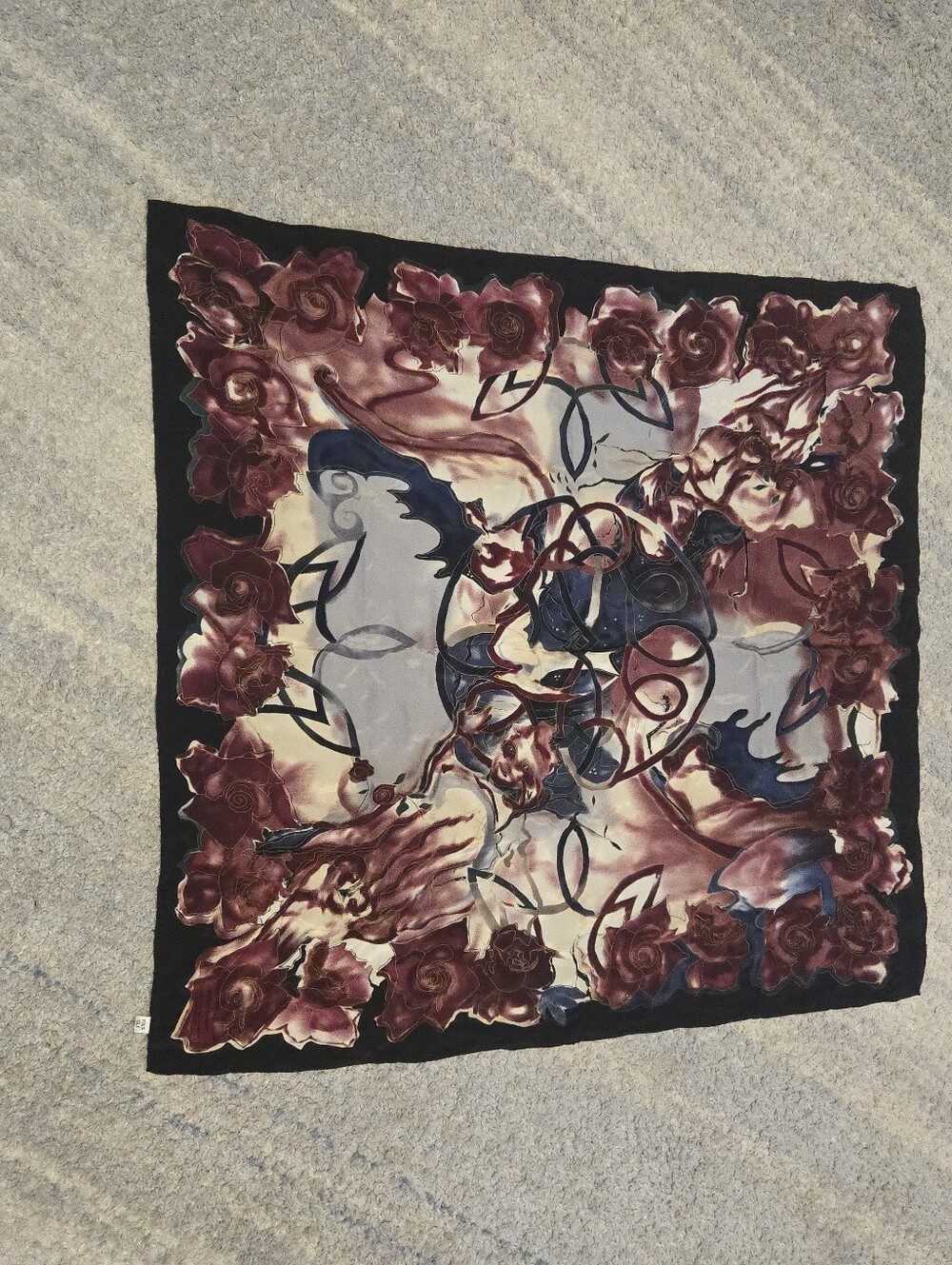 Grace Newburger Vintage 100% Silk Scarf "All Shall Be Well" Watercolor Rose 34"
